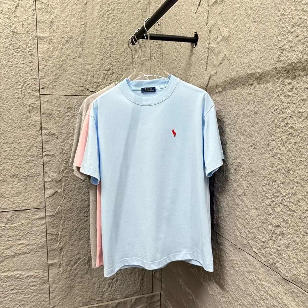 🅿️180 Polo* Ralph Lauren 2025 spring and summer new style Classic pony embroidery Customized double yarn plain cotton fabric Short-sleeved T-shirt Unisex Size: S (90-130 catties) M (120-150 catties) L (140-165 catties) XL (160-180 catties) XXL (180-210 catties) Color: black white light pink light blue